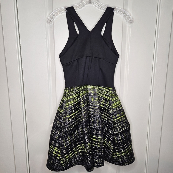 Women's Jaquard Zip Front Black Green A-Line Mini Formal New Years Dress Size 2 - Picture 7 of 11